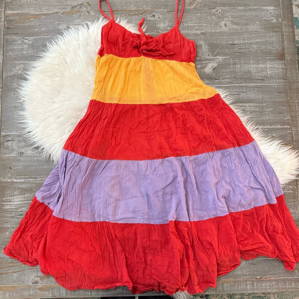 See By Chloé Striped Multicolor Crinkle Muslin Midi Dress | US 2 - Picture 2 of 8